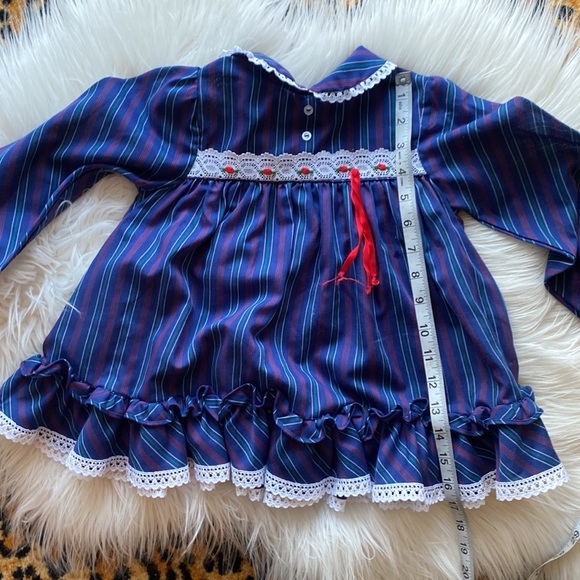 Vintage 70s Miniatures in Fashion striped lace tiered collared dress 3/4T - Picture 7 of 10